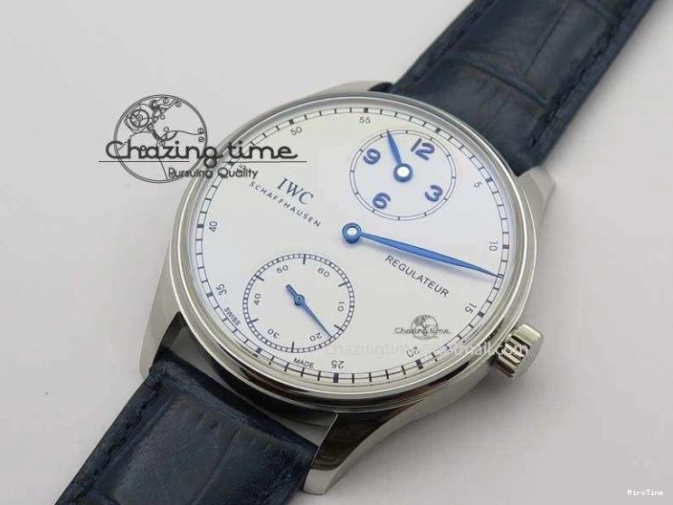 MIROTIME 0421 Portuguese IW5444 SS White Dial Blue Numbers On Blue Leather Strap A Modern 7258